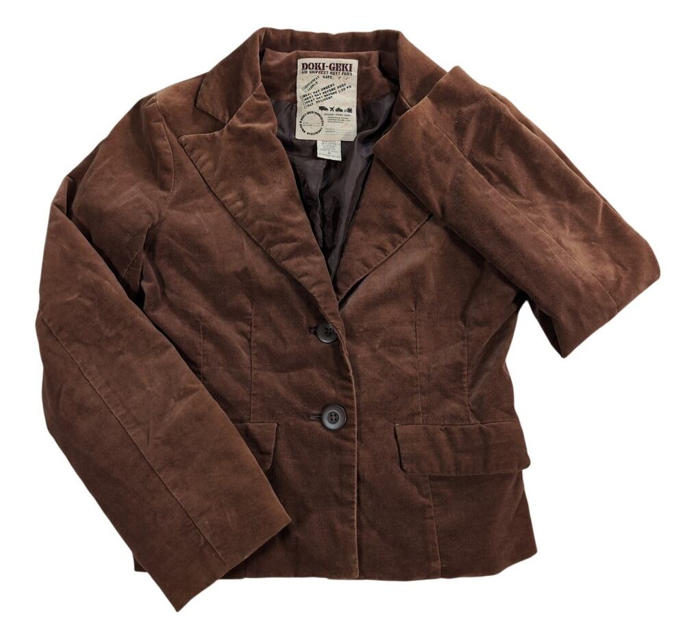 Y2K Doki Geki Brown Corduroy Blazer Jacket Womens Sz S Korea 2 Button Vintage